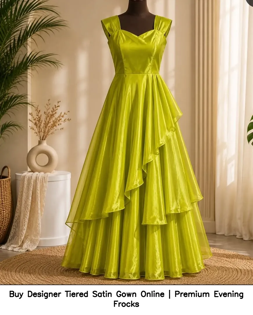 Buy Designer Tiered Satin Gown Online | Premium Evening Frocks 2