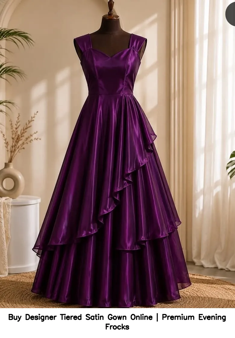 Buy Designer Tiered Satin Gown Online | Premium Evening Frocks 3