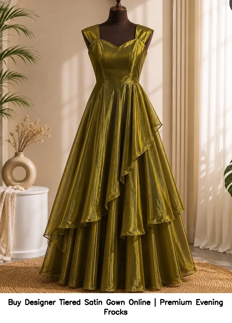 Buy Designer Tiered Satin Gown Online | Premium Evening Frocks 4
