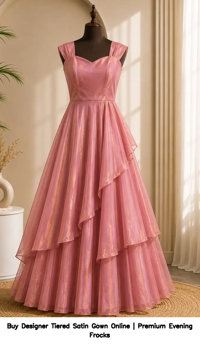 Buy Designer Tiered Satin Gown Online | Premium Evening Frocks 5
