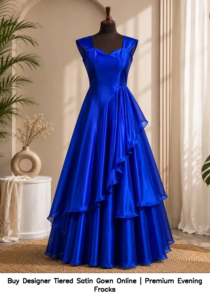 Buy Designer Tiered Satin Gown Online | Premium Evening Frocks 6