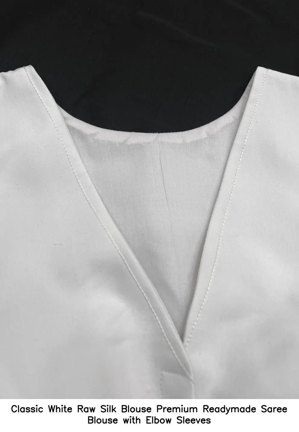 Classic White Raw Silk Blouse – Premium Readymade Saree Blouse with Elbow Sleeves 3