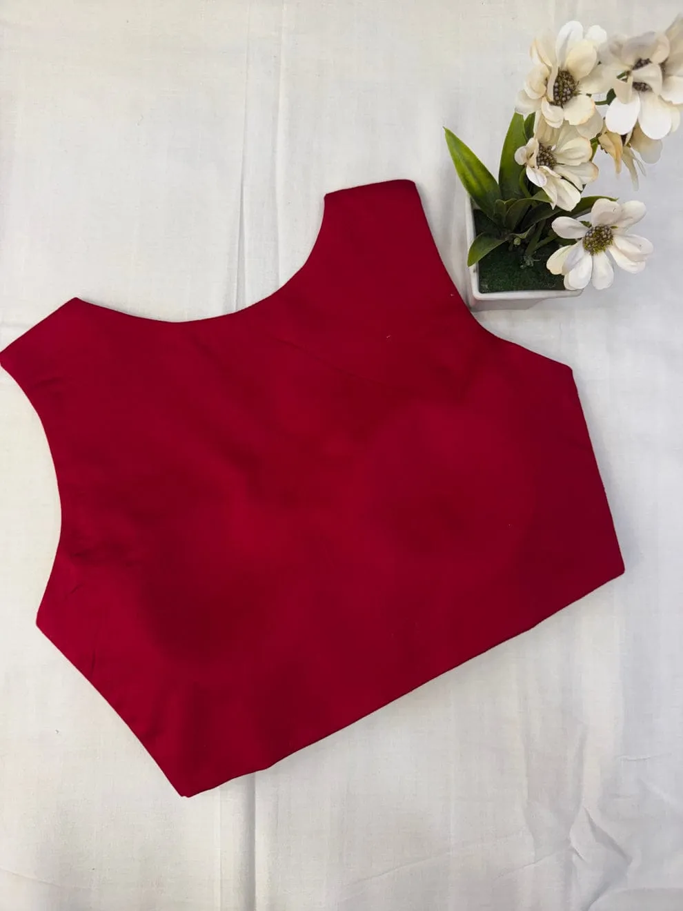 Crimson Red Raw Silk Sleeveless Blouse – Premium Readymade Saree Blouse 1