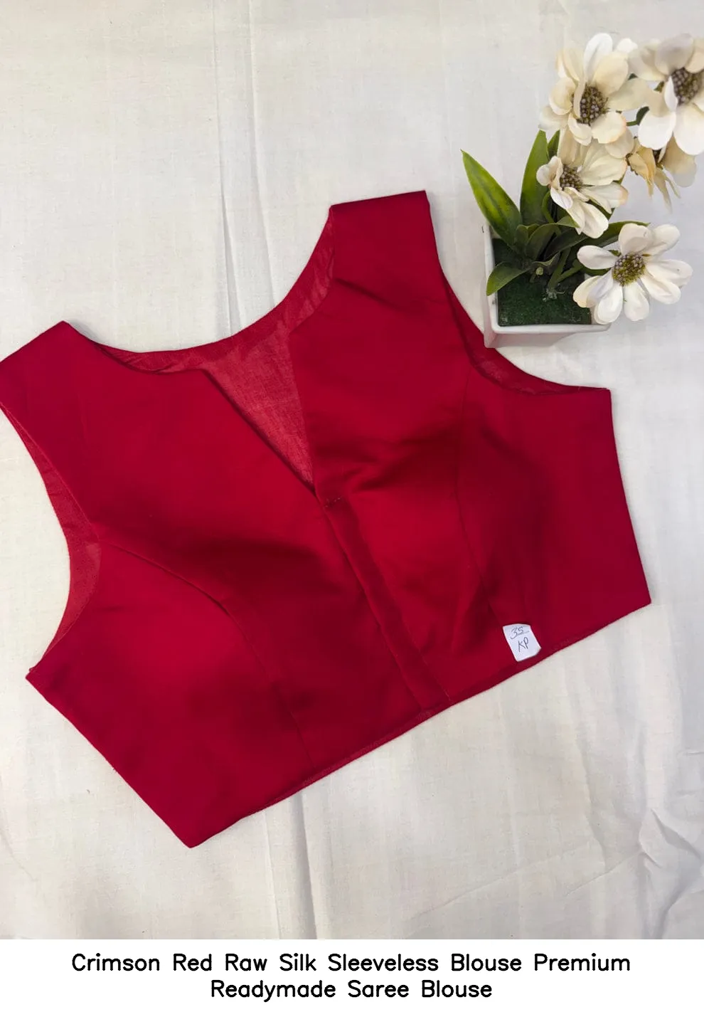 Crimson Red Raw Silk Sleeveless Blouse – Premium Readymade Saree Blouse 2