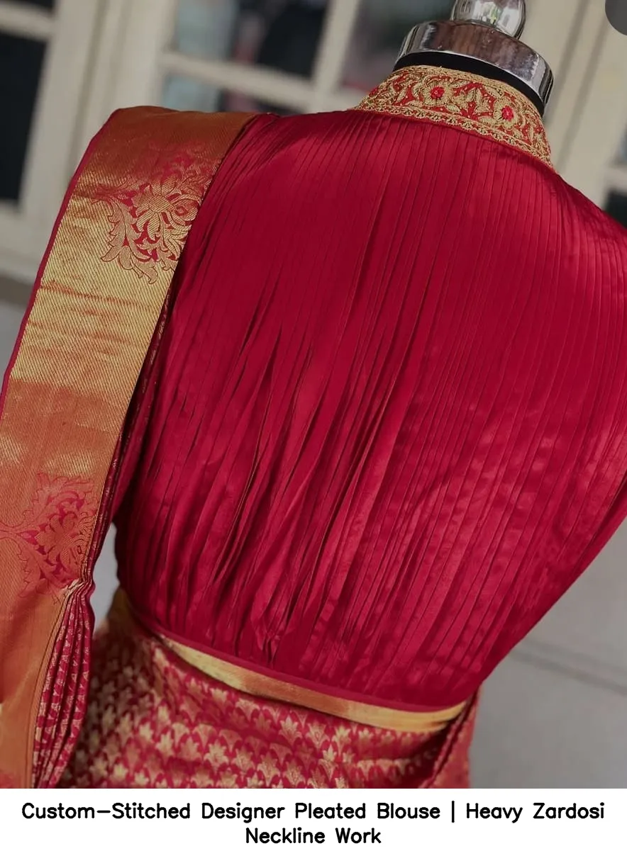 Custom-Stitched Designer Pleated Blouse | Heavy Zardosi Neckline Work 4