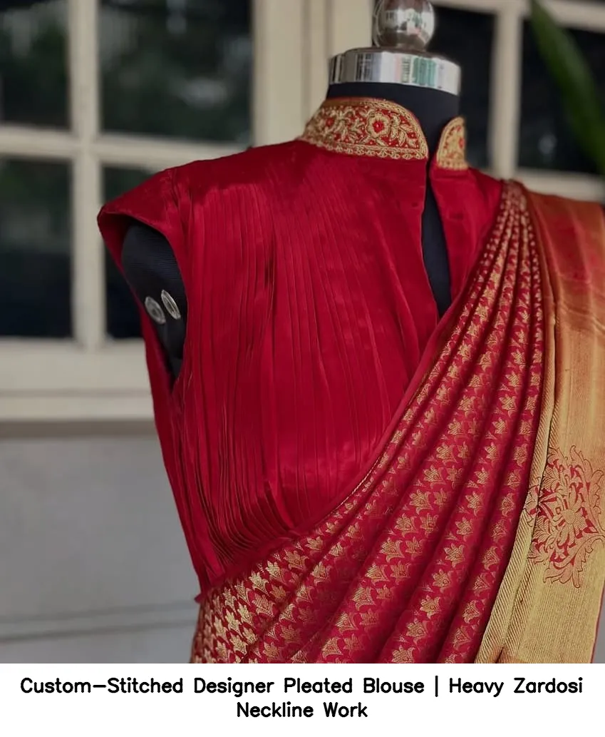Custom-Stitched Designer Pleated Blouse | Heavy Zardosi Neckline Work 5