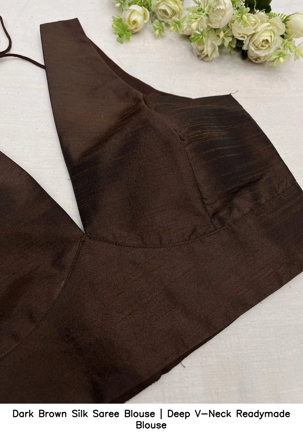 Dark Brown Silk Saree Blouse | Deep V-Neck Readymade Blouse 3