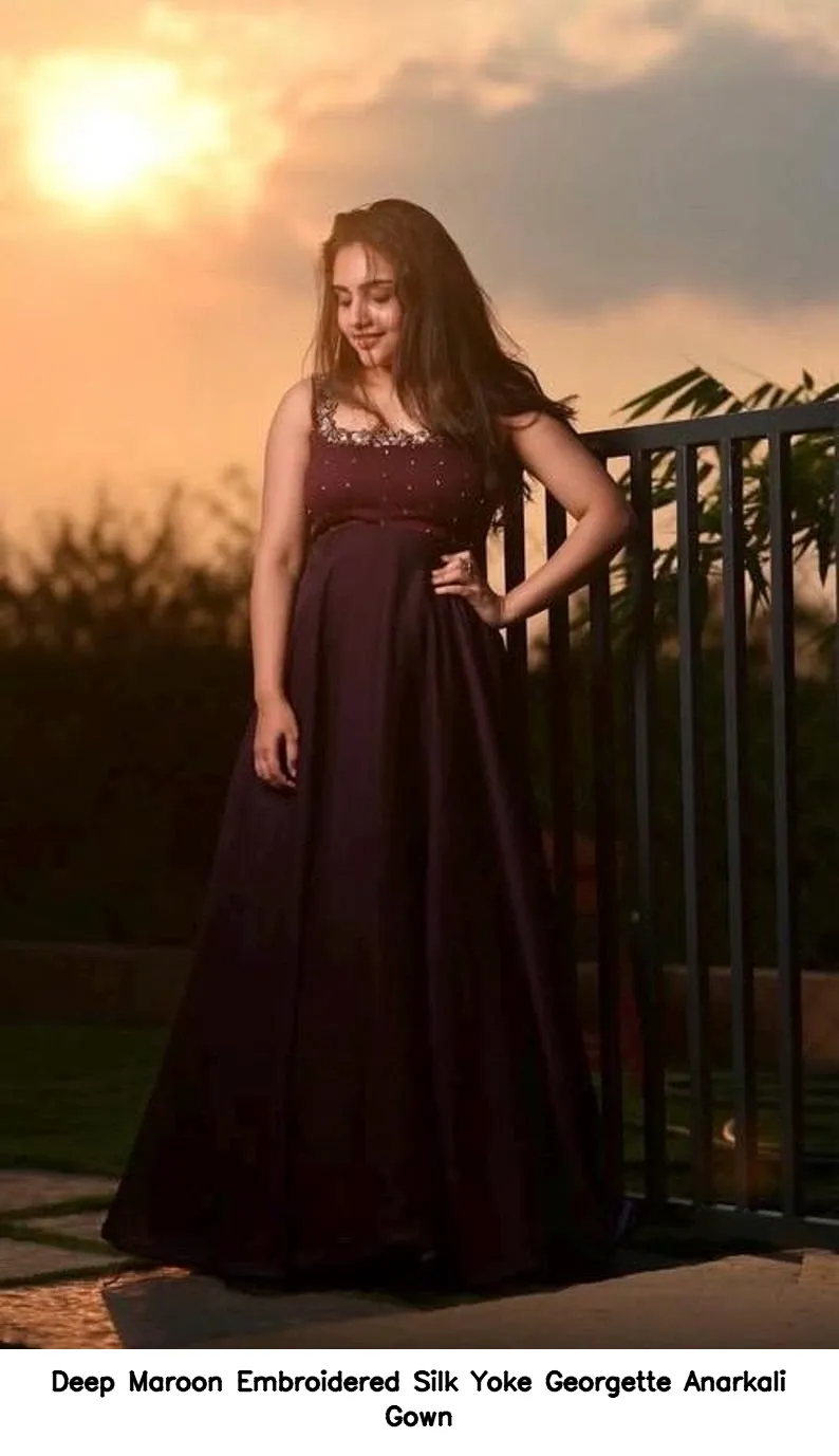 Deep Maroon Embroidered Silk Yoke Georgette Anarkali Gown 2
