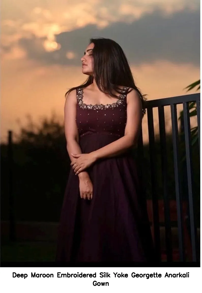Deep Maroon Embroidered Silk Yoke Georgette Anarkali Gown 3
