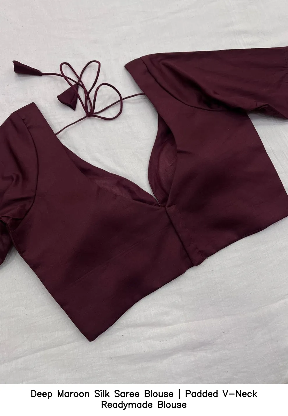 Deep Maroon Silk Saree Blouse | Padded V-Neck Readymade Blouse 2