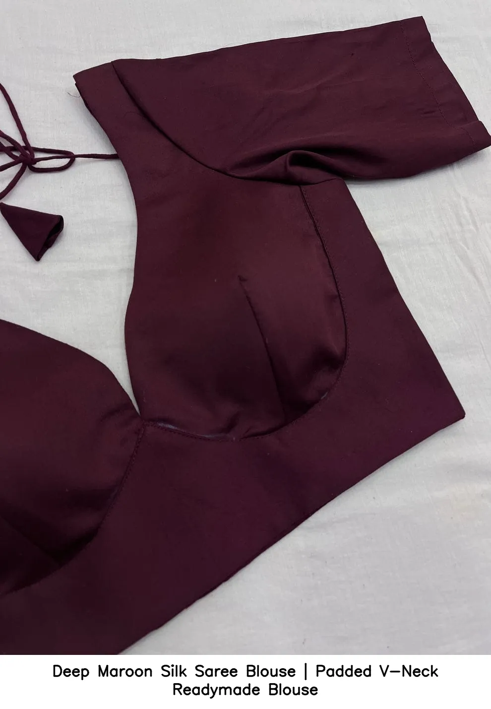 Deep Maroon Silk Saree Blouse | Padded V-Neck Readymade Blouse 3