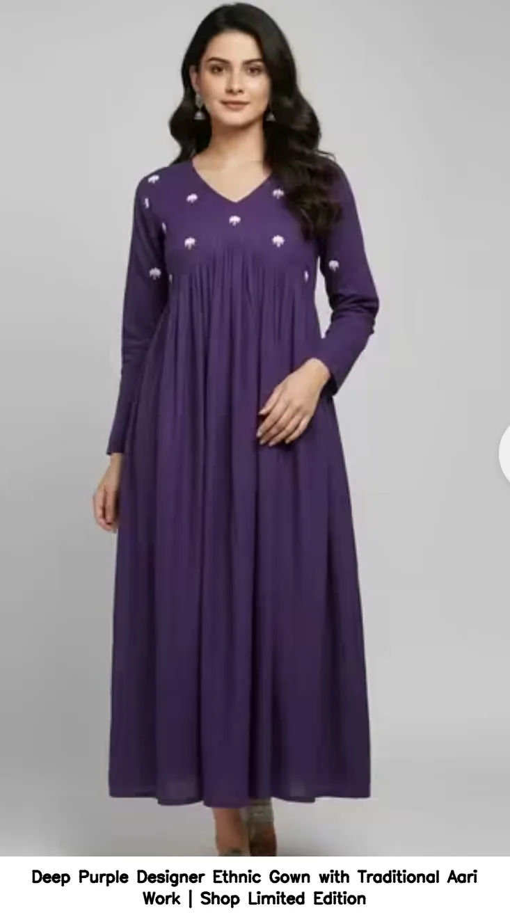 Deep purple designer ethnic gown with Aari embroidery wholesale