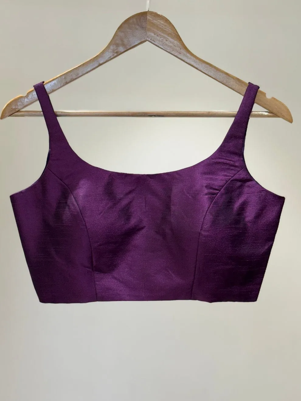 Deep Purple Raw Silk Saree Blouse | Sleeveless Square Neck Readymade Blouse 1