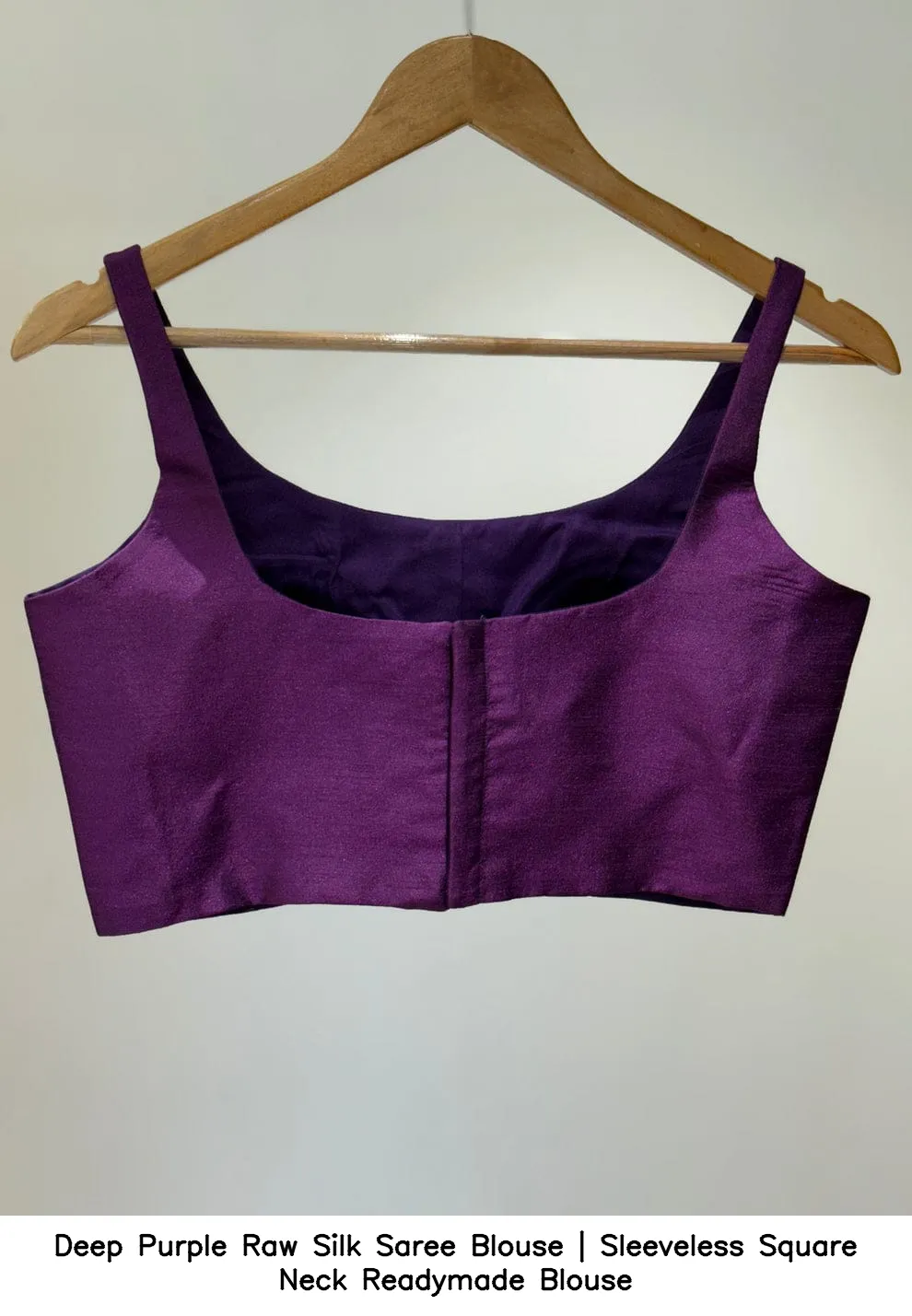 Deep Purple Raw Silk Saree Blouse | Sleeveless Square Neck Readymade Blouse 2