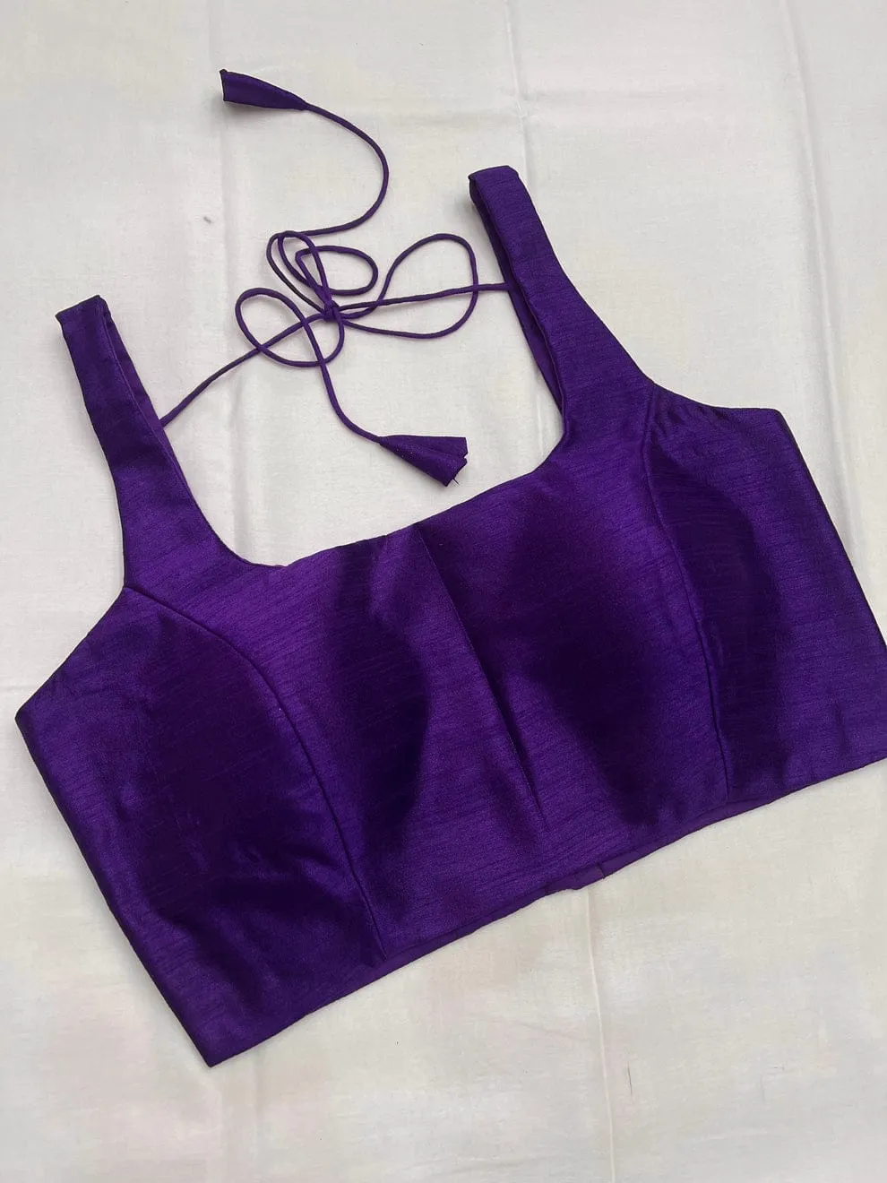 Deep Purple Silk Saree Blouse | Sleeveless Square Neck Readymade Blouse 1