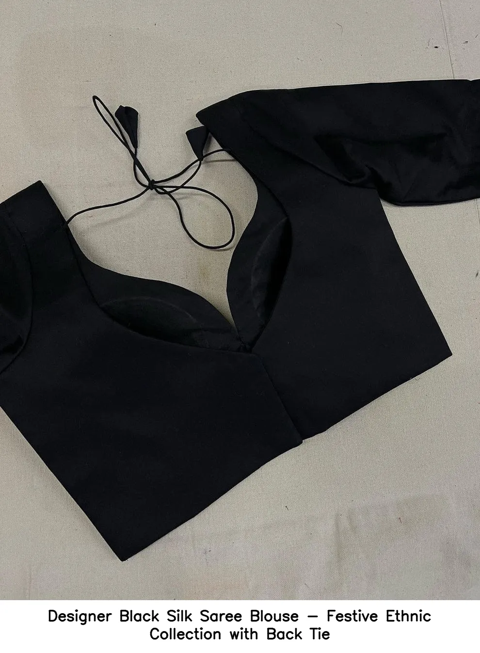 Designer Black Silk Saree Blouse - Festive Ethnic Collection with Back Tie 4