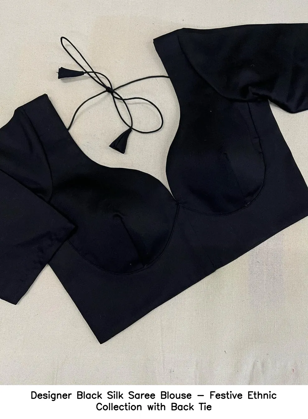 Designer Black Silk Saree Blouse - Festive Ethnic Collection with Back Tie 5
