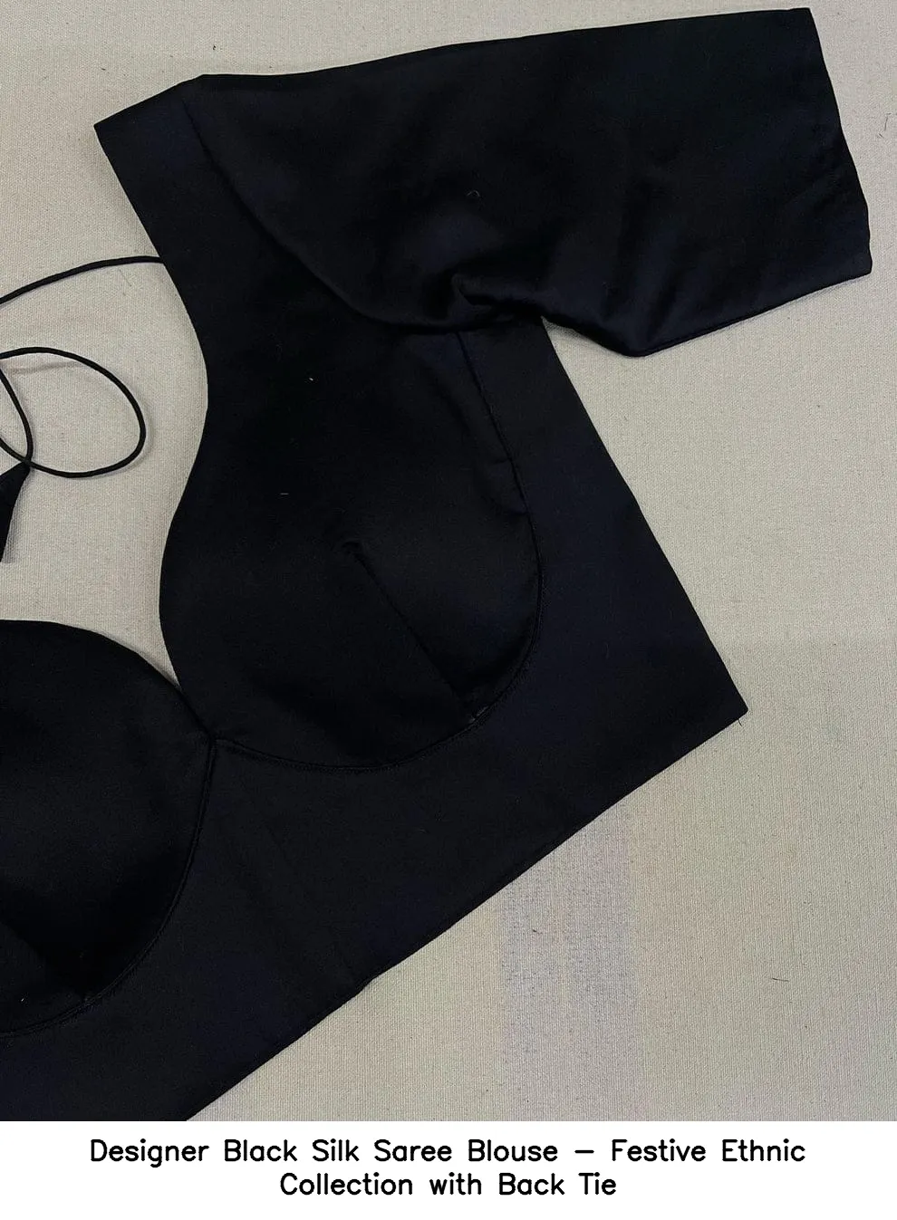 Designer Black Silk Saree Blouse - Festive Ethnic Collection with Back Tie 7