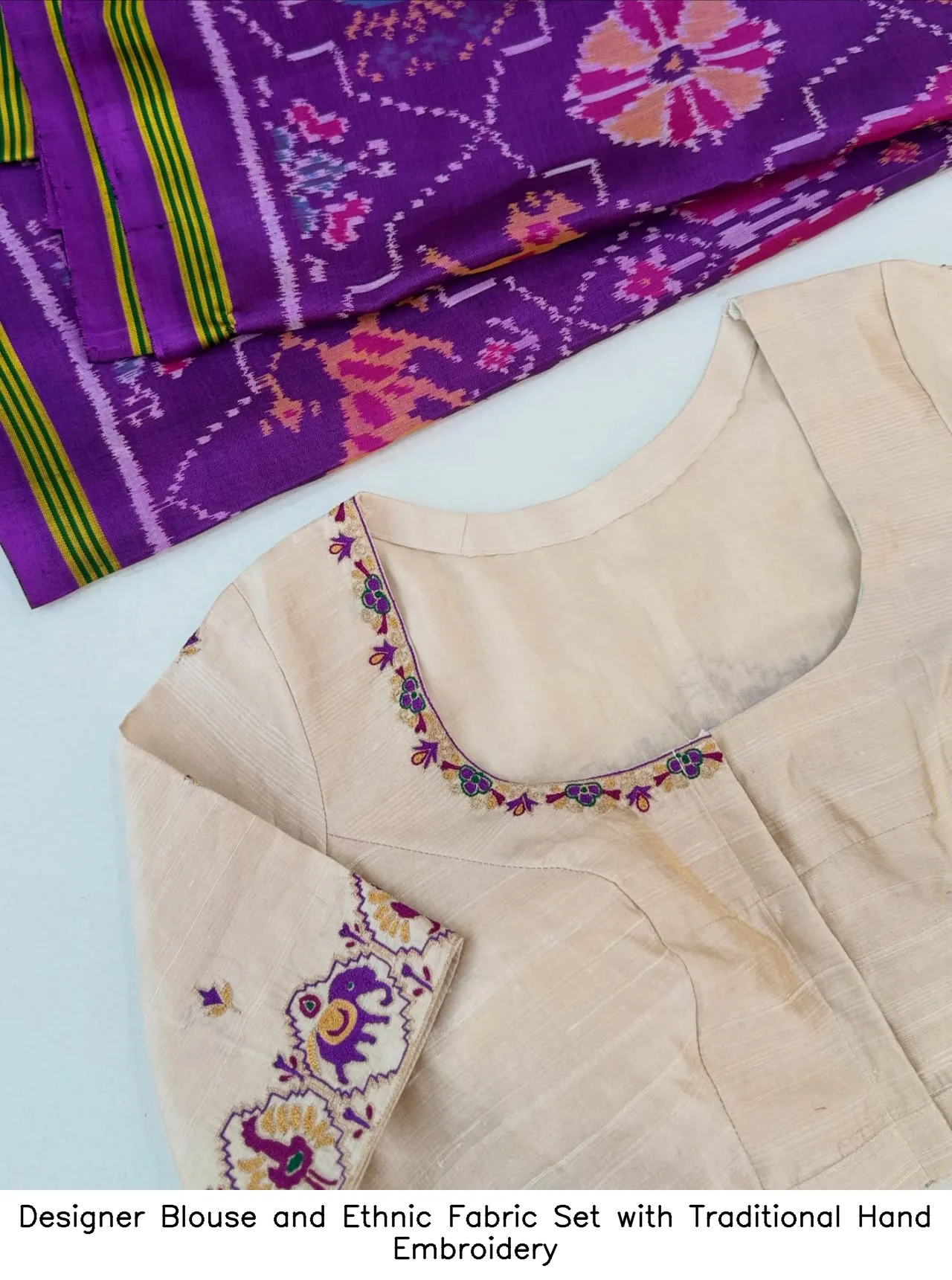 Designer Blouse and Ethnic Fabric Set with Traditional Hand Embroidery