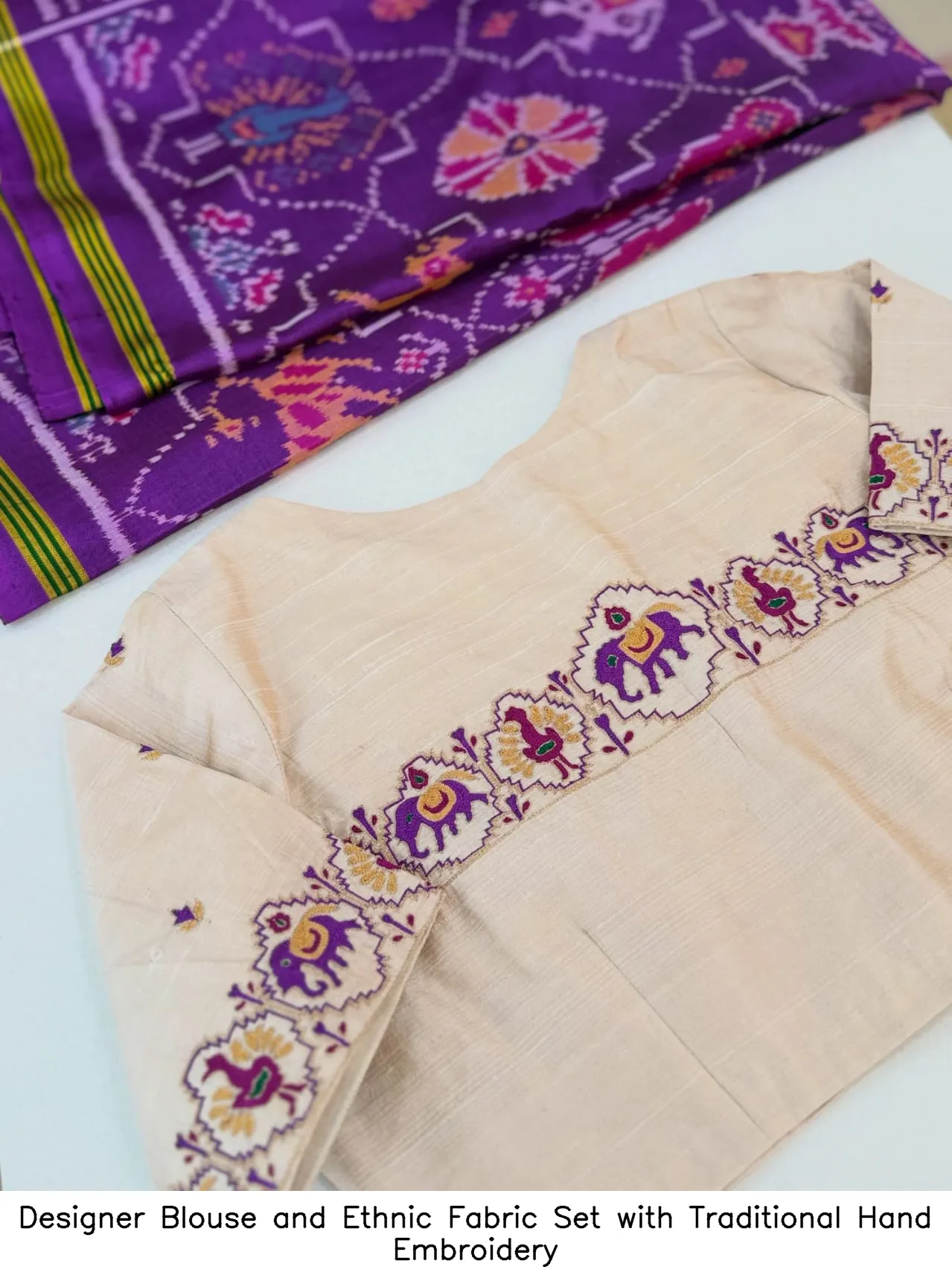 Designer Blouse and Ethnic Fabric Set with Traditional Hand Embroidery 2