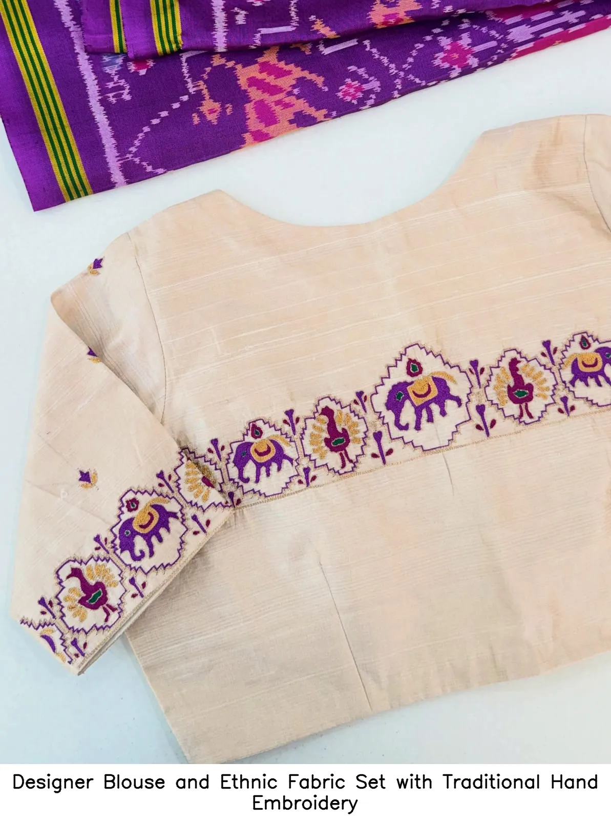 Designer Blouse and Ethnic Fabric Set with Traditional Hand Embroidery 4