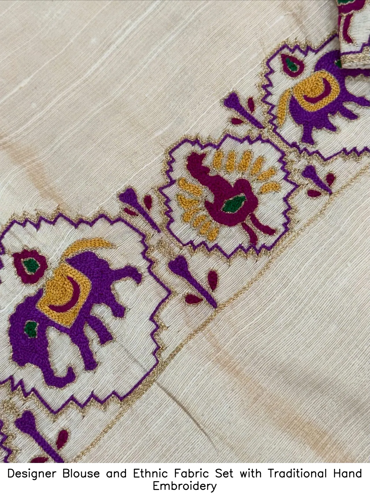 Designer Blouse and Ethnic Fabric Set with Traditional Hand Embroidery 5