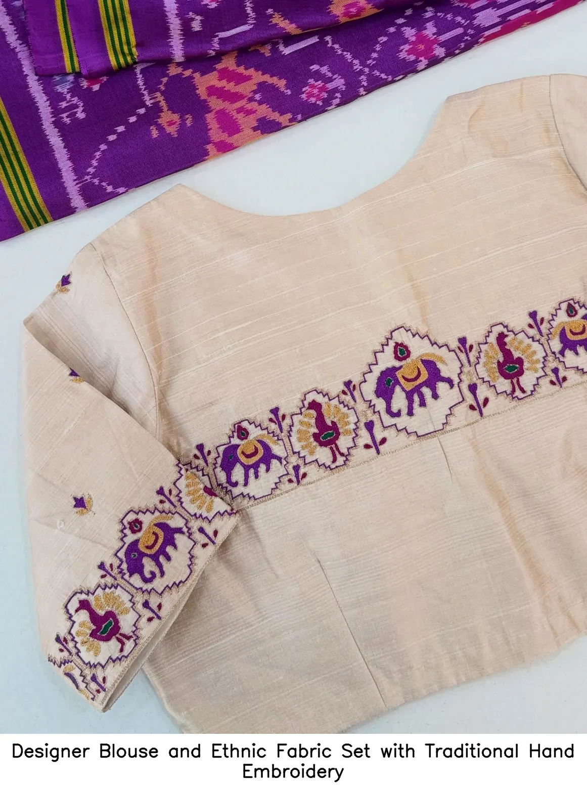 Designer Blouse and Ethnic Fabric Set with Traditional Hand Embroidery 6
