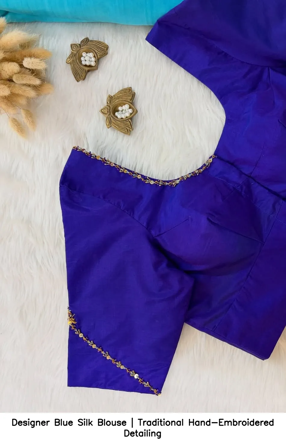 Designer Blue Silk Blouse | Traditional Hand-Embroidered Detailing 3