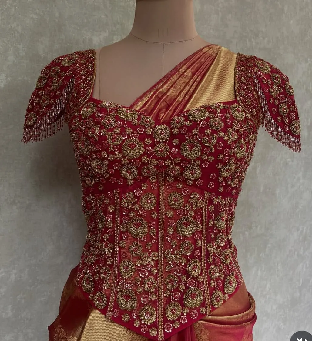 Designer Corset-Style Bridal Blouse with Intricate Hand Embroidery
