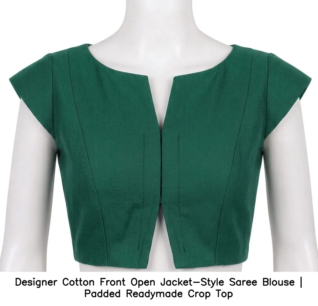 Designer Cotton Front Open Jacket-Style Saree Blouse | Padded Readymade Crop Top 6