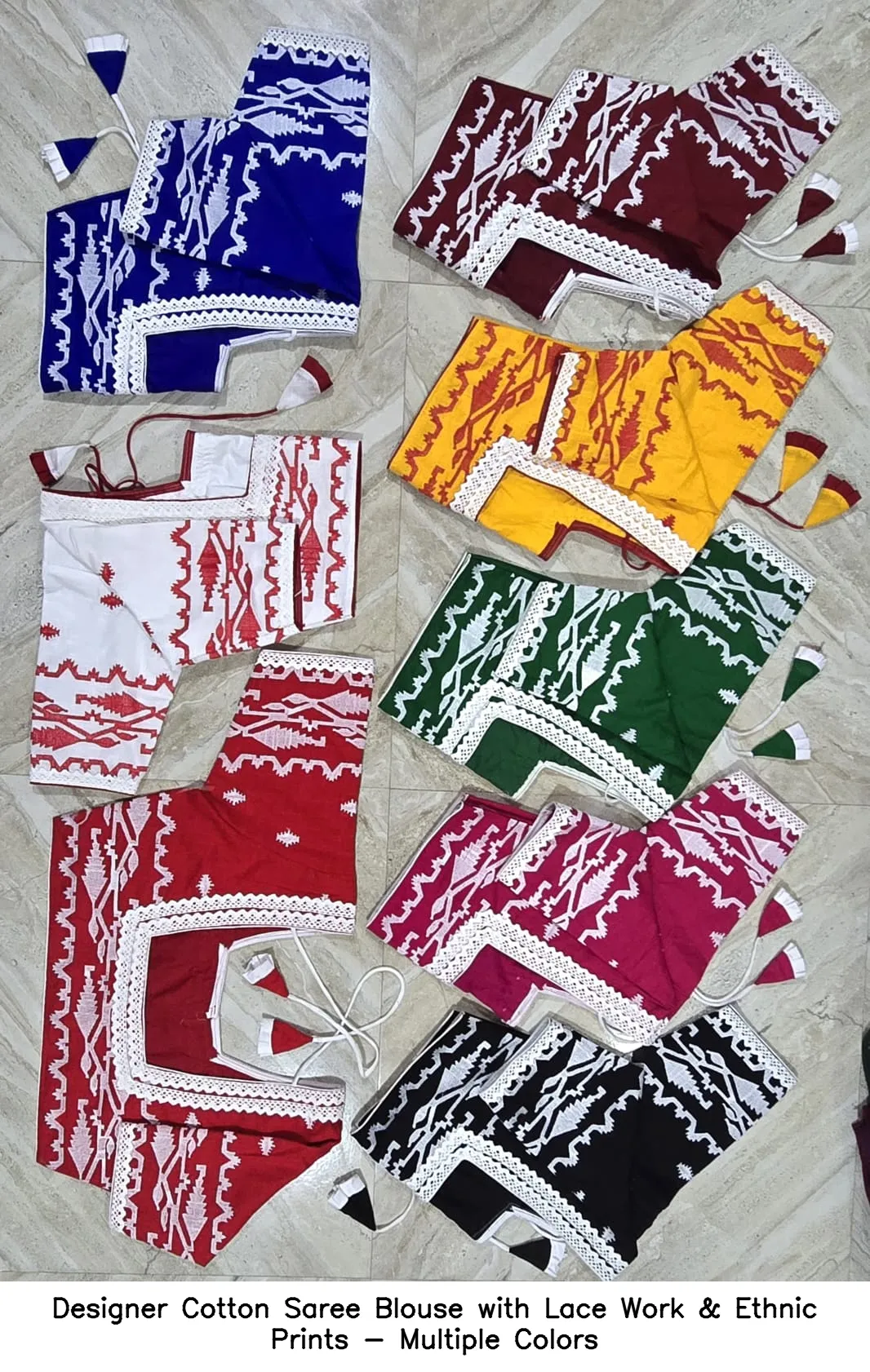 Designer Cotton Saree Blouse with Lace Work & Ethnic Prints - Multiple Colors 3