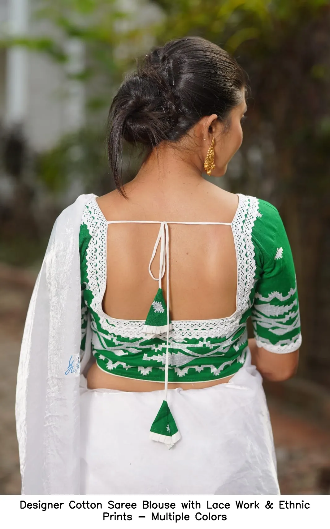 Designer Cotton Saree Blouse with Lace Work & Ethnic Prints - Multiple Colors 4