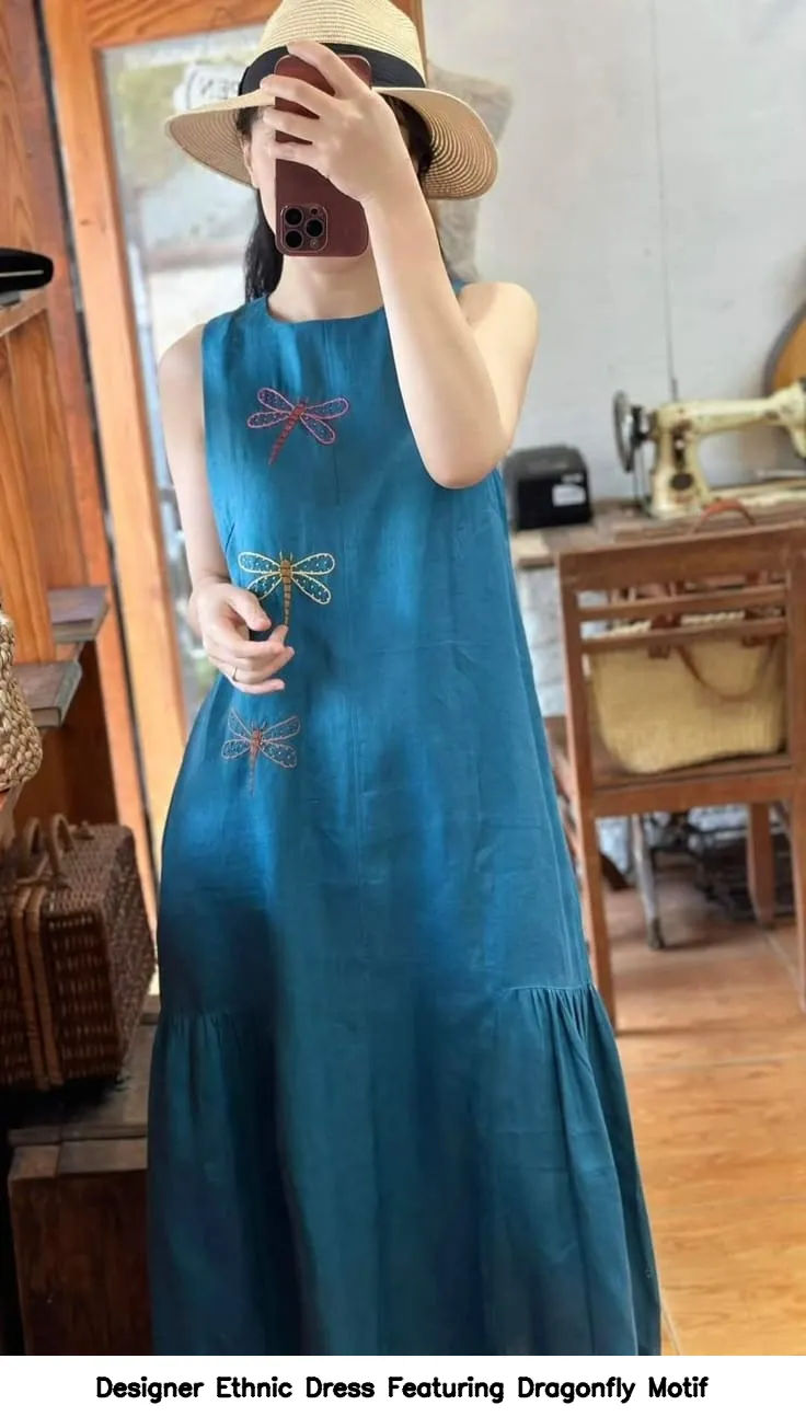 Designer Ethnic Dress Featuring Dragonfly Motif 1