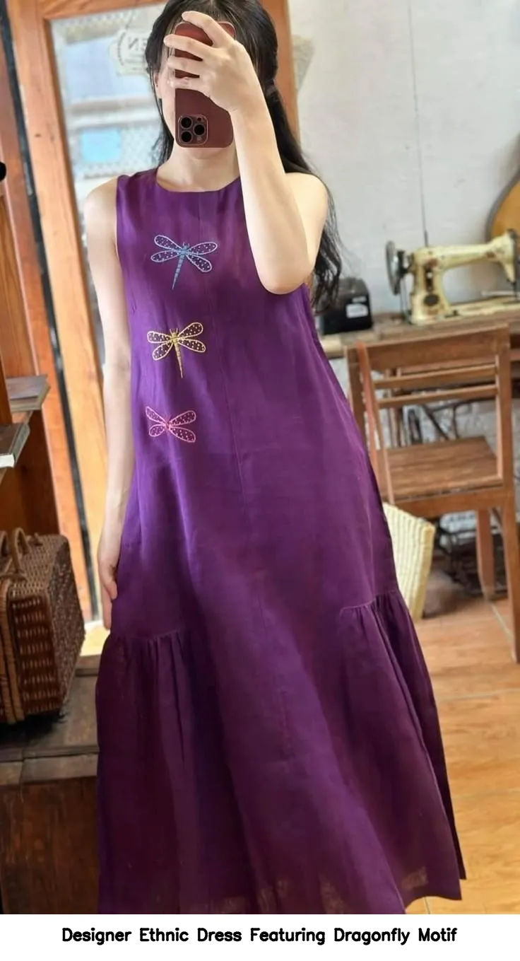 Designer Ethnic Dress Featuring Dragonfly Motif 3