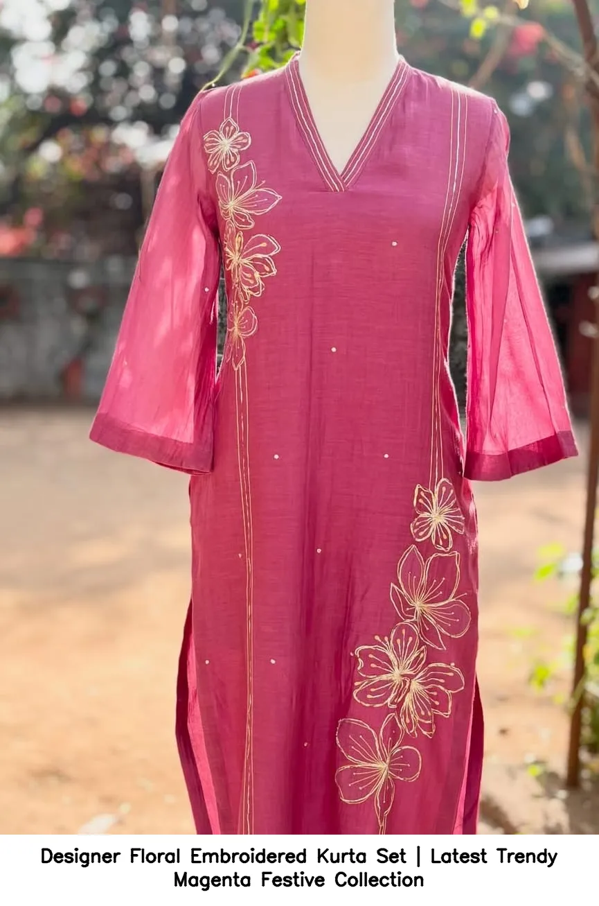 Designer Floral Embroidered Kurta Set | Latest Trendy Magenta Festive Collection 2