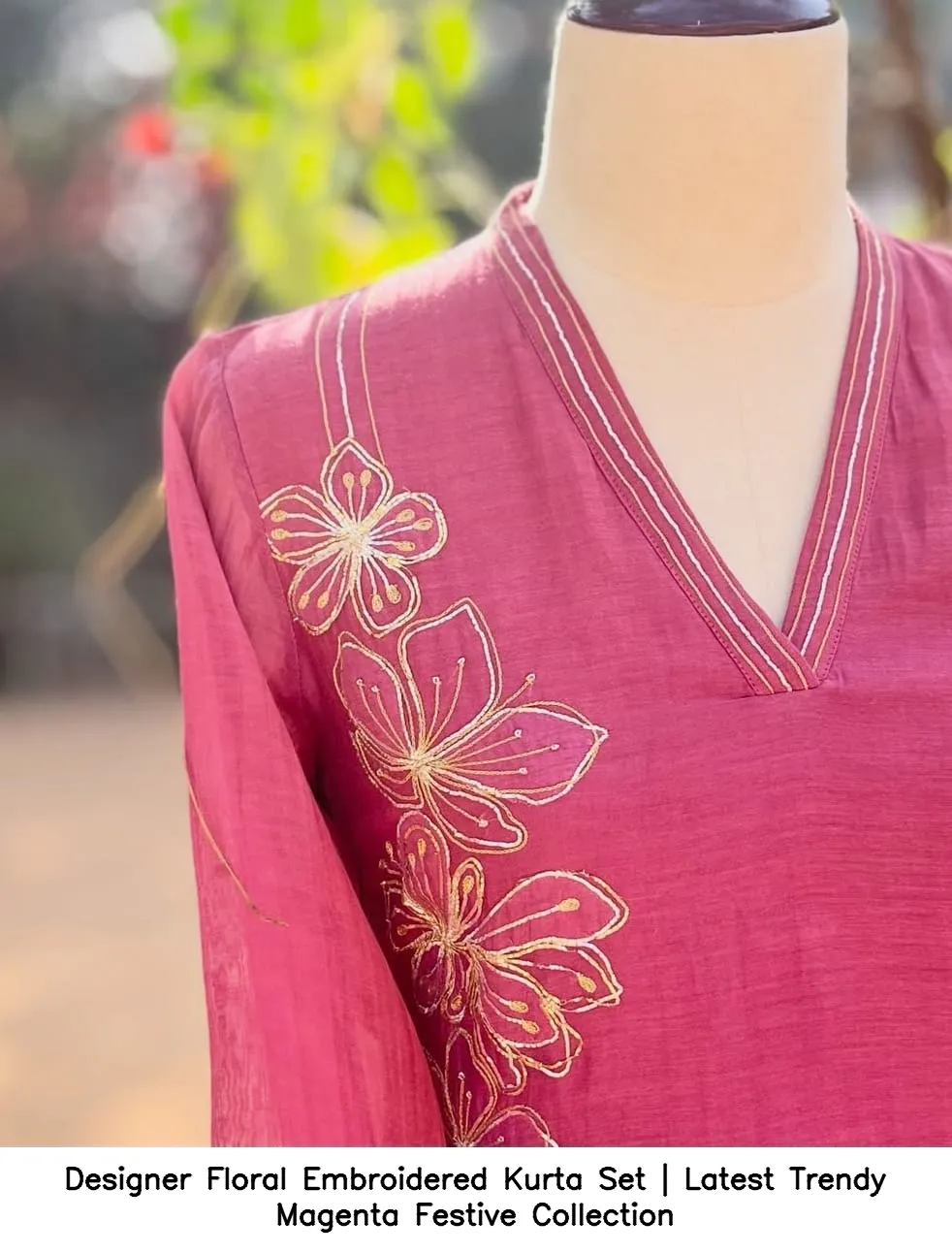 Designer Floral Embroidered Kurta Set | Latest Trendy Magenta Festive Collection 3