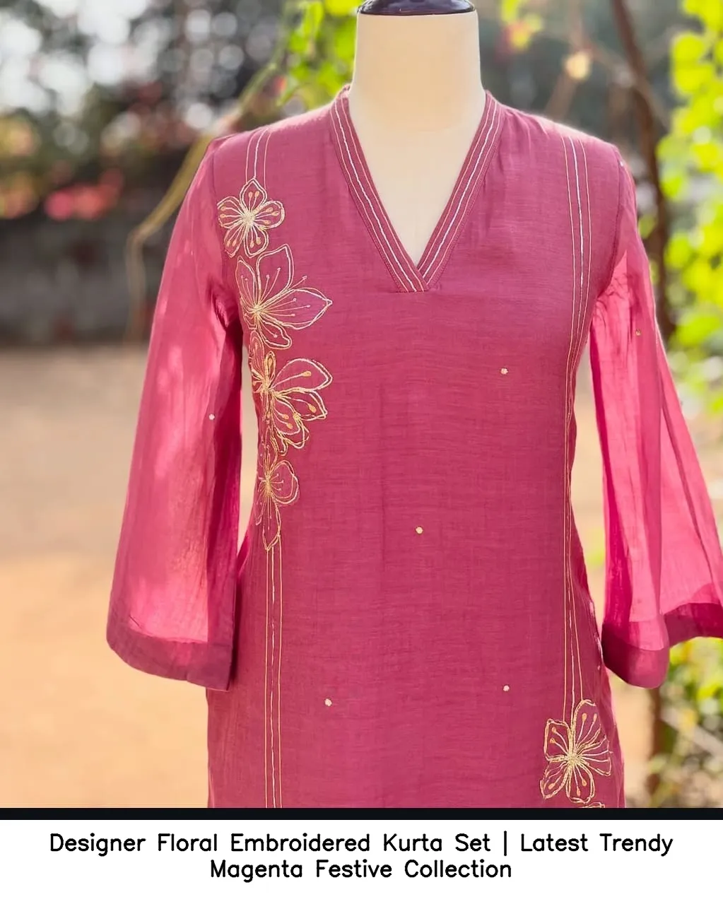 Designer Floral Embroidered Kurta Set | Latest Trendy Magenta Festive Collection 4