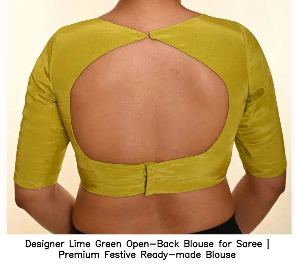 Designer Lime Green Open-Back Blouse for Saree | Premium Festive Ready-made Blouse 3