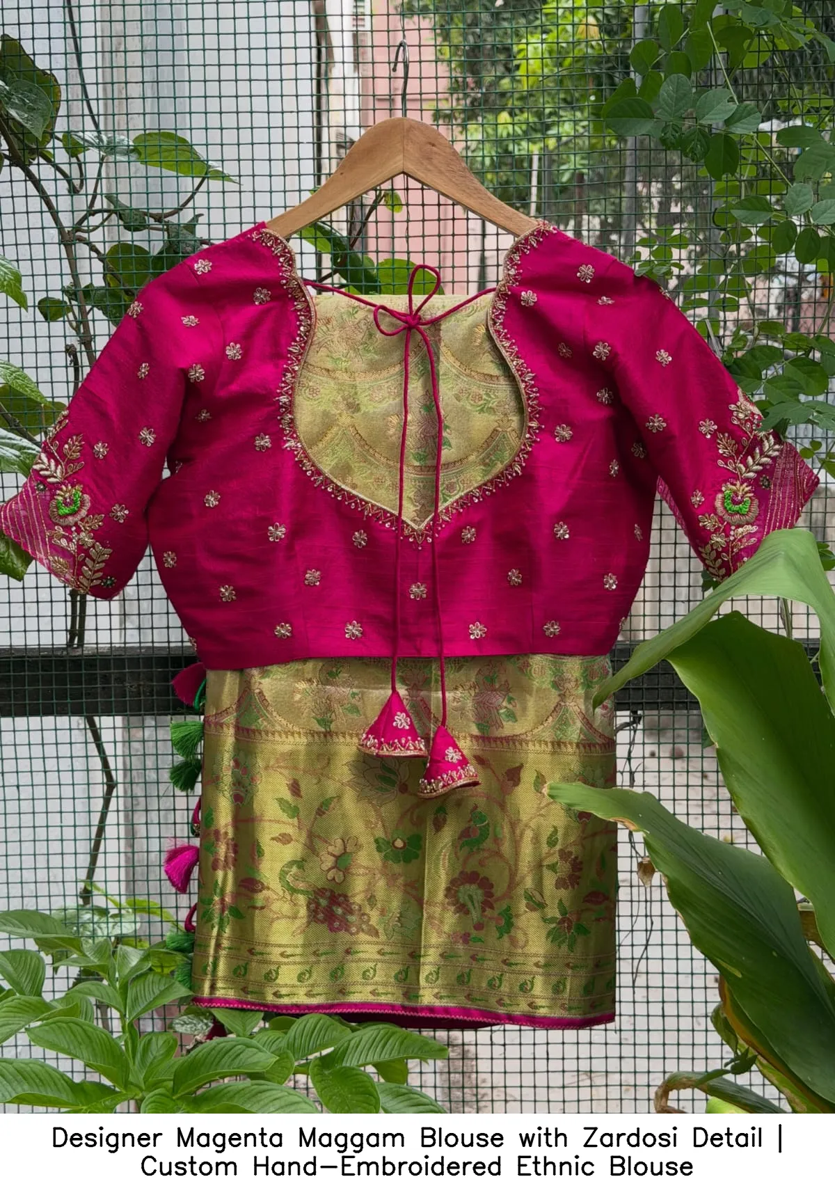 Designer Magenta Maggam Blouse with Zardosi Detail | Custom Hand-Embroidered Ethnic Blouse 2