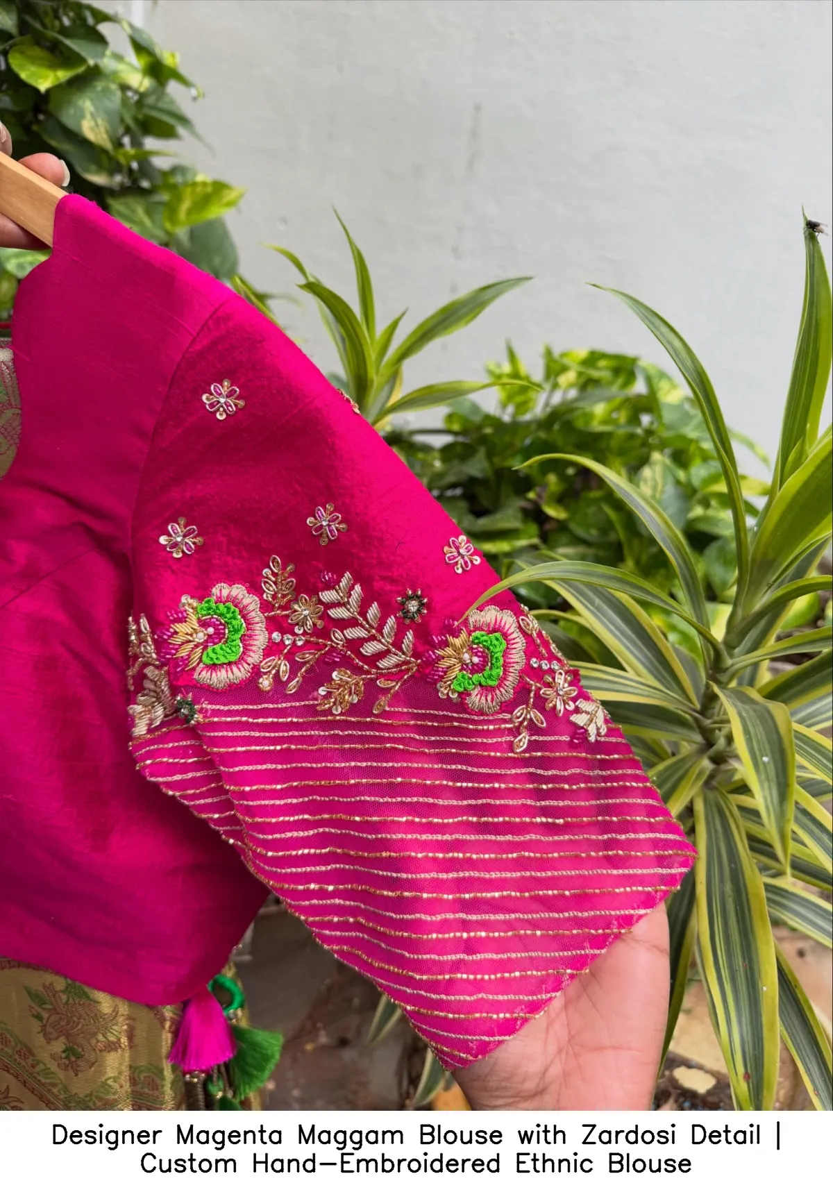Designer Magenta Maggam Blouse with Zardosi Detail | Custom Hand-Embroidered Ethnic Blouse 3