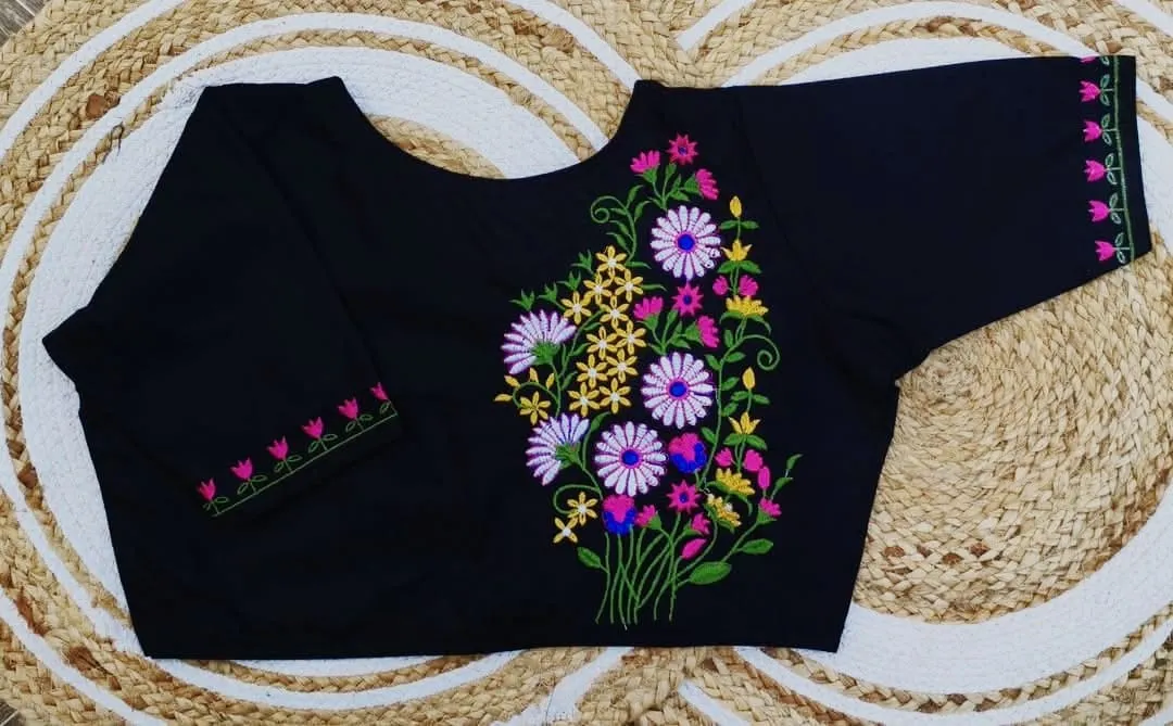Designer Malai Cotton Back Floral Work Blouse | Soft Readymade Saree Blouse with Border Embroidery Wholesale Price