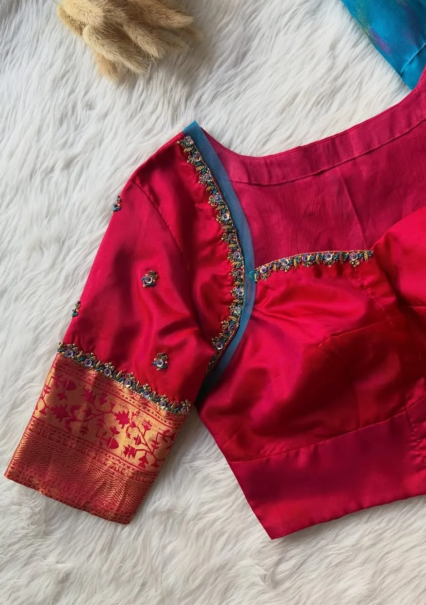 Designer Pink Silk Blouse | Traditional Hand-Embroidered Detailing