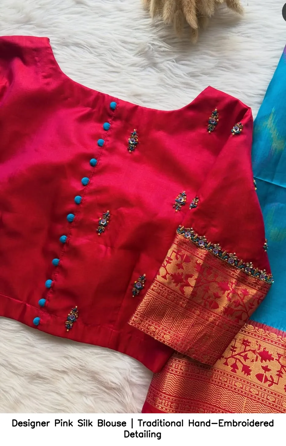 Designer Pink Silk Blouse | Traditional Hand-Embroidered Detailing 2