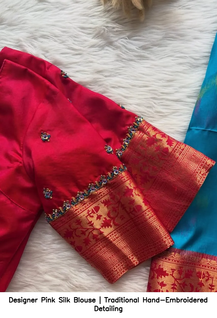 Designer Pink Silk Blouse | Traditional Hand-Embroidered Detailing 3