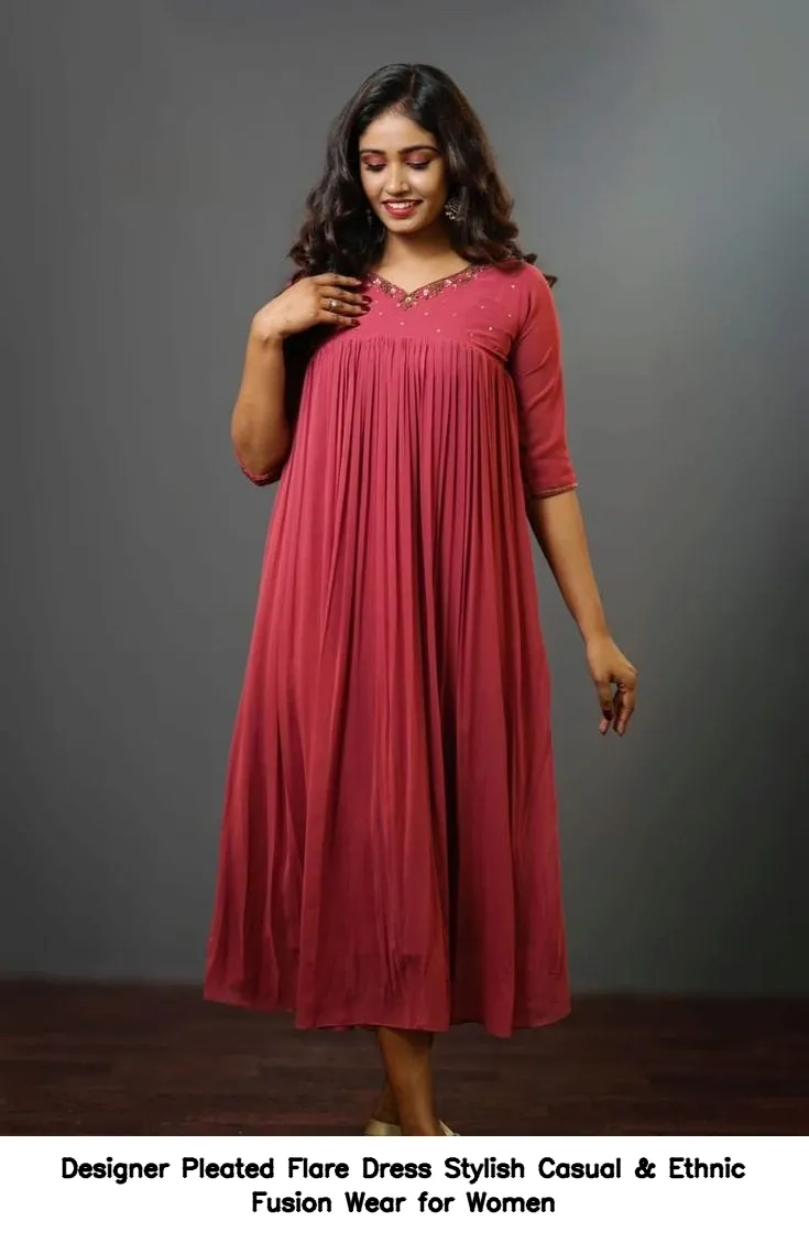 Designer Pleated Flare Dress – Stylish Casual & Ethnic Fusion Wear for Women 2