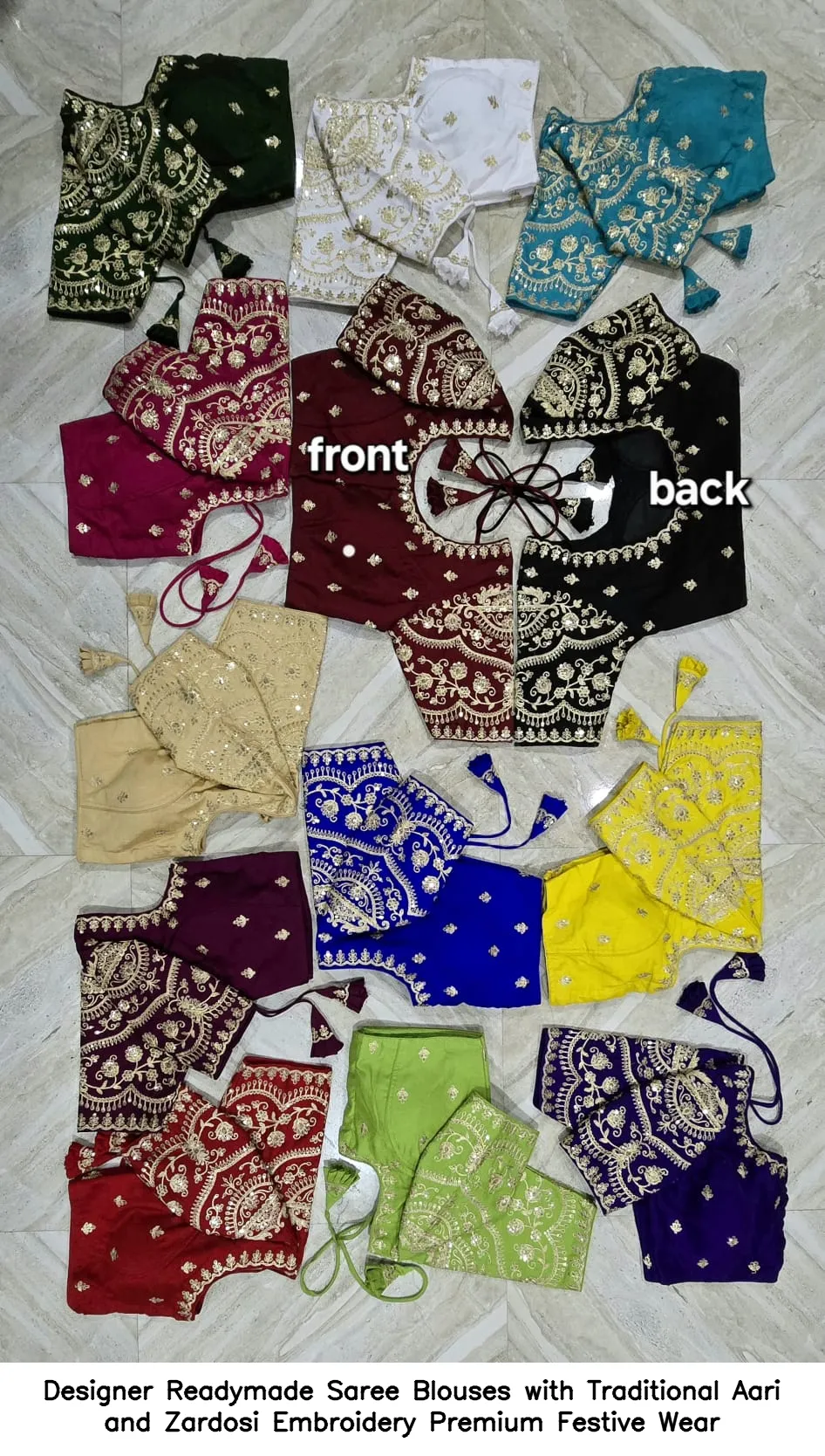 Designer Readymade Saree Blouses with Traditional Aari and Zardosi Embroidery – Premium Festive Wear 2