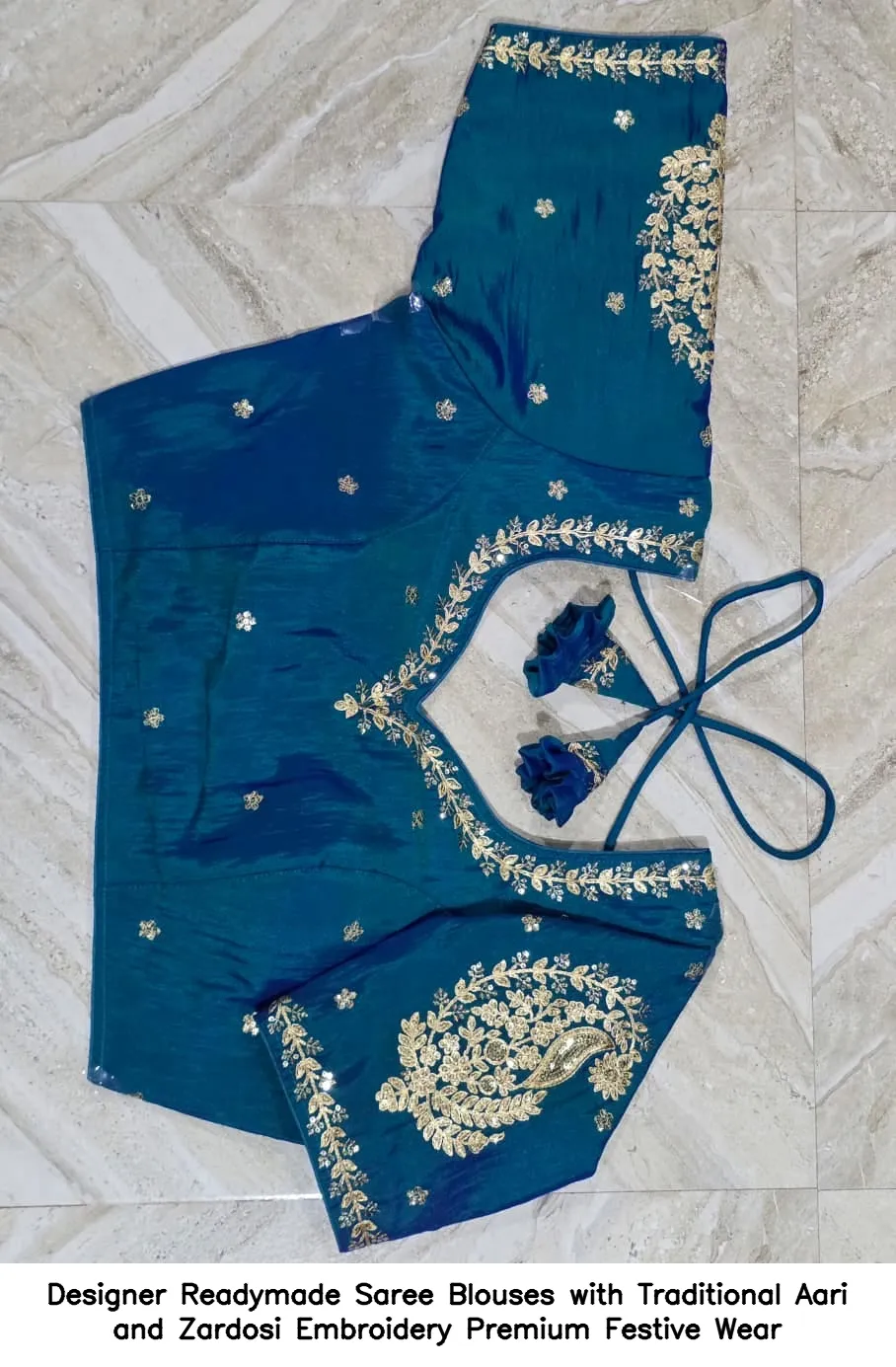 Designer Readymade Saree Blouses with Traditional Aari and Zardosi Embroidery – Premium Festive Wear 4