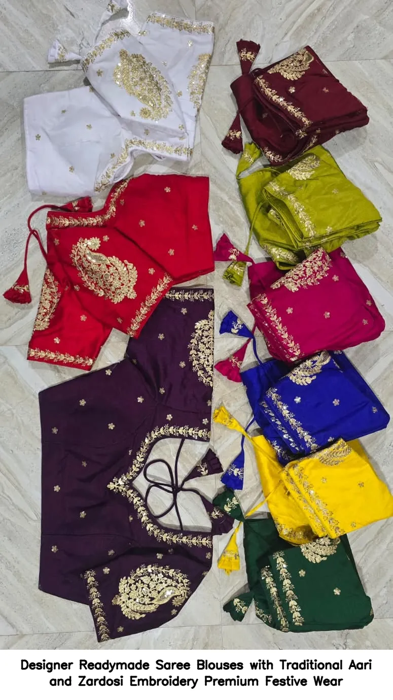 Designer Readymade Saree Blouses with Traditional Aari and Zardosi Embroidery – Premium Festive Wear 5
