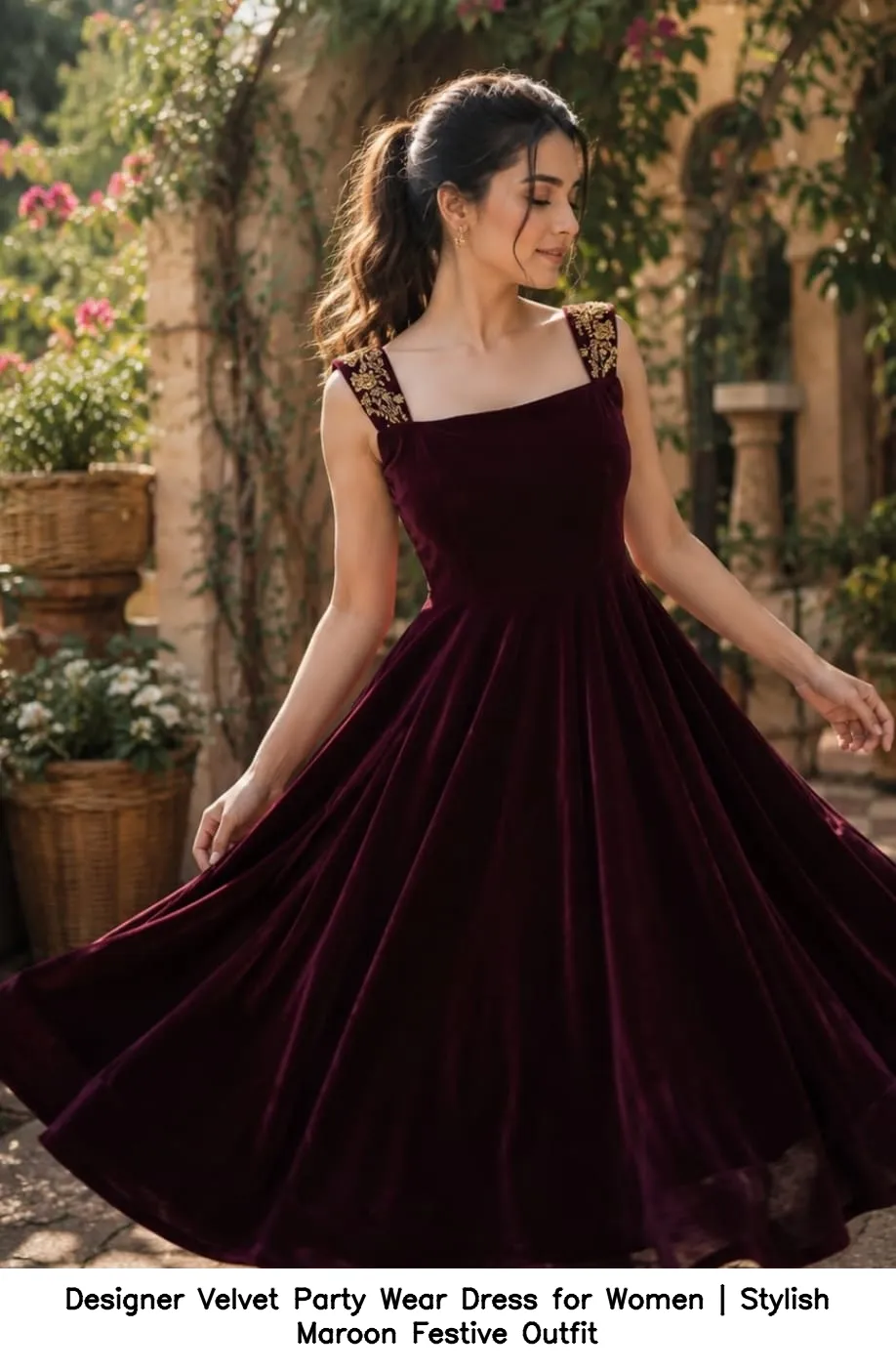 Designer Velvet Party Wear Dress for Women | Stylish Maroon Festive Outfit 2