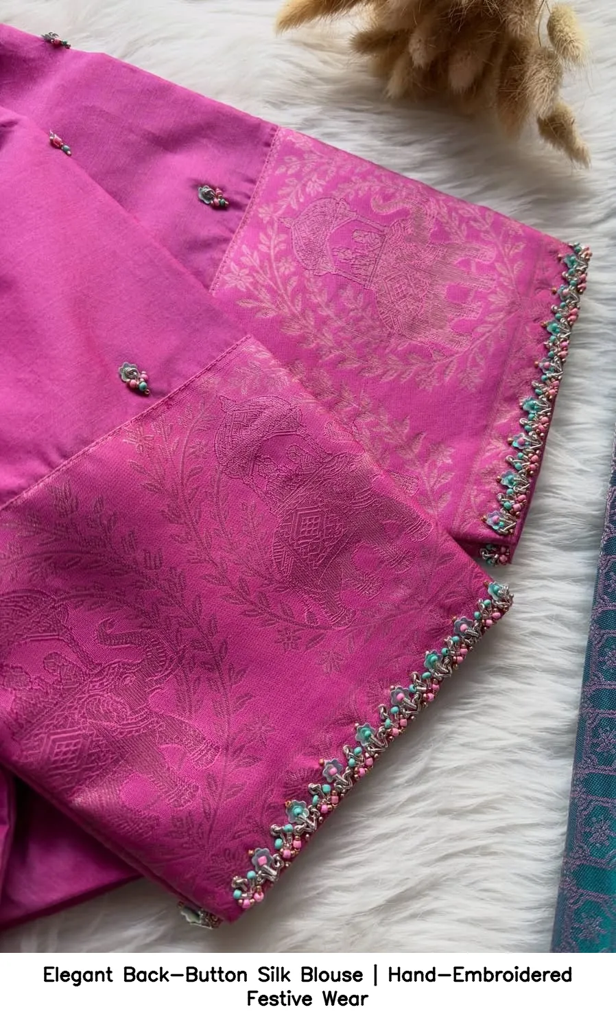 Elegant Back-Button Silk Blouse | Hand-Embroidered Festive Wear 2
